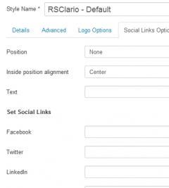 Social Links Options tab
